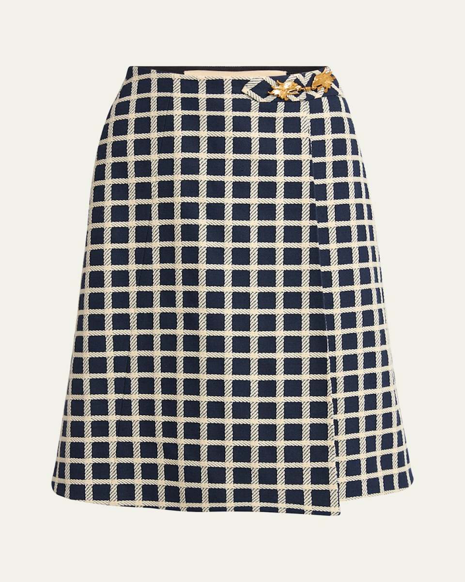 Window Check Wool-Blend Skirt